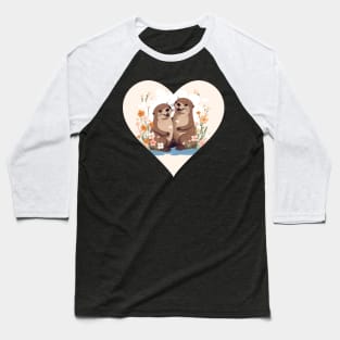 Otter Couple Baseball T-Shirt